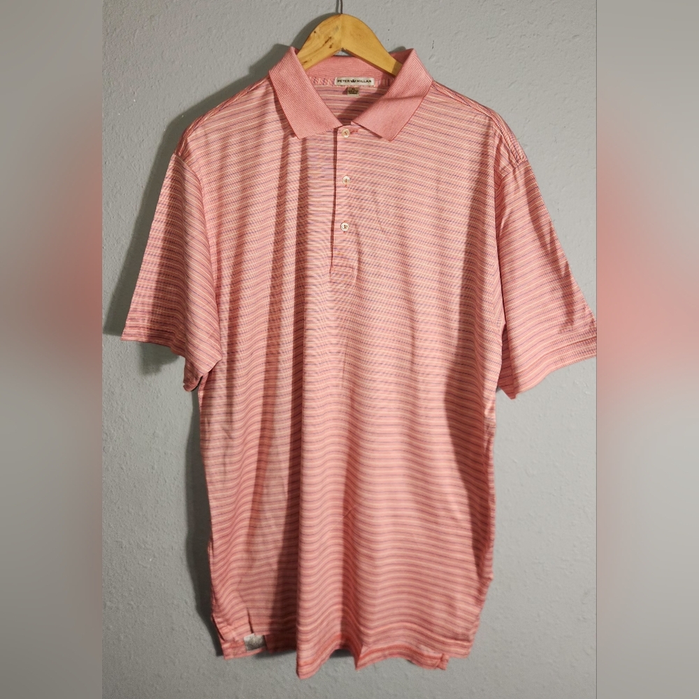 Peter Millar Golf Polo Short Sleeve Pink Red White Men XL